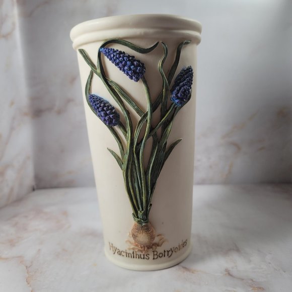 Decoline Vase Hand Made Hand Painted 8 Inch with 3D Hyacinthmus Botryoides - Picture 1 of 7
